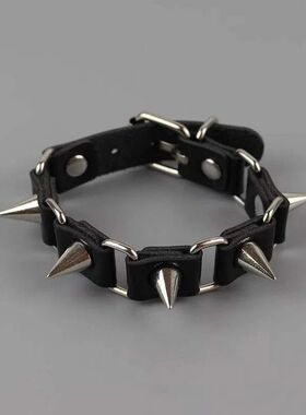 Punk Rivet Leather Bracelets for Women Men Hip Hop Rock Blac