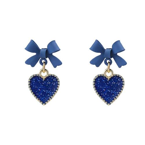 Love Heart Blue Bowknot Earrings Fashion Jewelry Bow-tie Ear