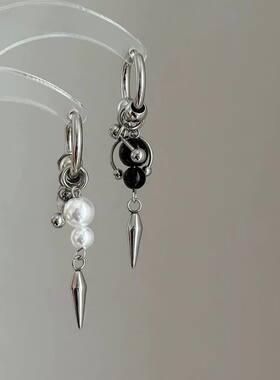 Y2K Spike Rivet Ball Pearl Hoop Earrings for Women Men Gothi