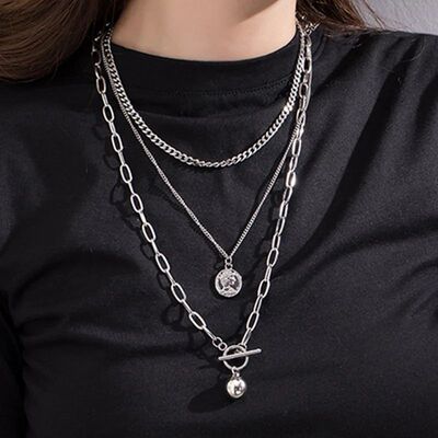 Layered Chain Necklace Neck Chains Lock Pendan Jewelry For W