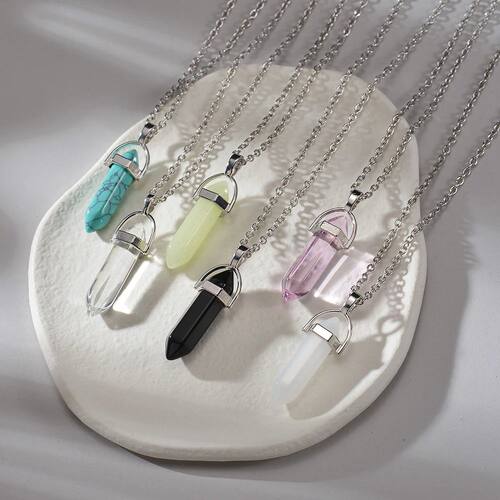 JWER Hexagonal Column Crystal Pendant Natural Stone Quartz N
