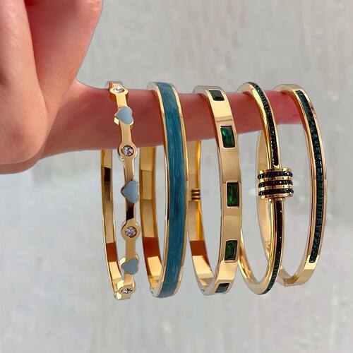 5 Stackable Gold Color Bangle Bracelet Set for Women - 18K G