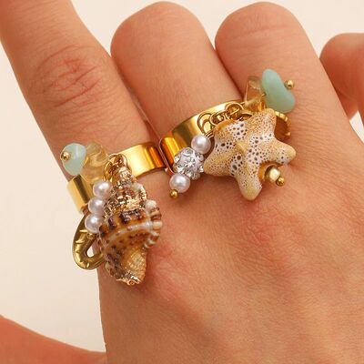 Sainless Seel Open Ring Rero Conch Seashell Sarfish Ring Exq