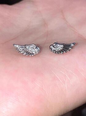 Vintage Creative Compact Angel Wings Stud Earrings Unique De