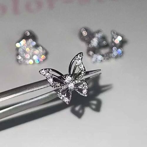 Shiny Silver Color Rhinestone Hollow Butterfly 316L Stainles