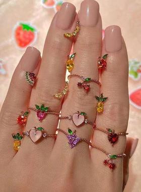 Cute Fruit Rhinestone Crystal Ring Women Kids Teen Grape Pea