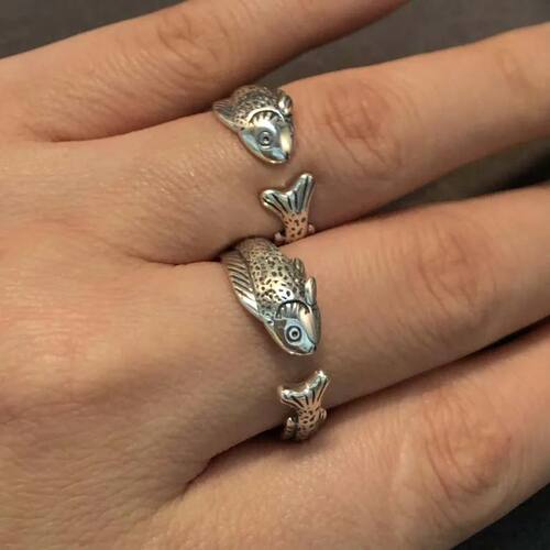 Vintage Silver Color Fish Shaped Open Ring for Women Men Cre
