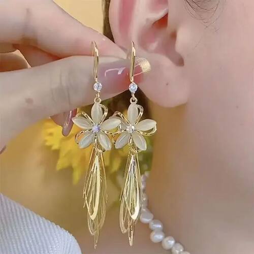 2024 New Korean nd  Flower Earrings Long Tassel Ear Line Cry
