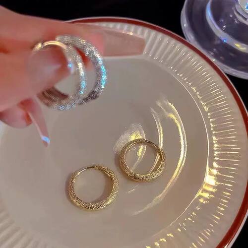 Fashion Gold Silver Color Sparkling Matte Round Hoop Earring