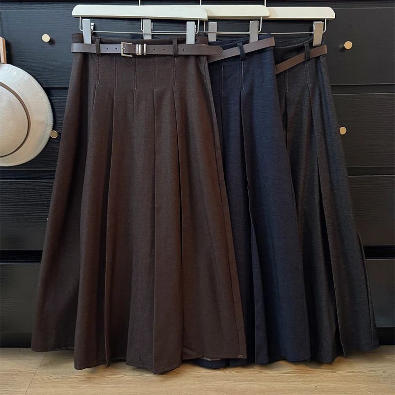 Solid Color Simple Pleated Skirt Korean Fashionable Skirts W