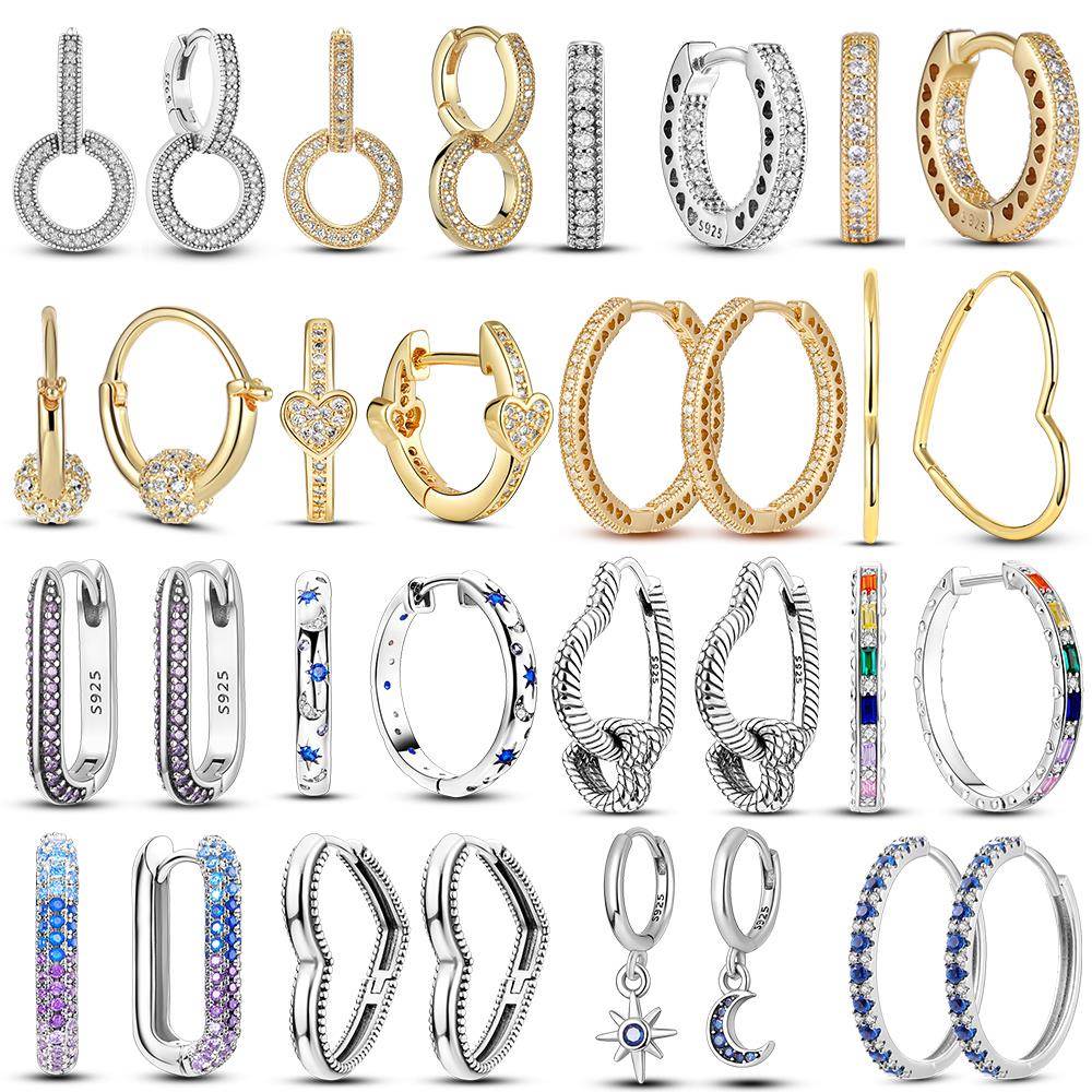 Women Earrings Hoop 925 Silver & Gold Color Heart Round Shap