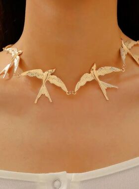 Hiphop Punk Gold Color Lile Swallow Necklace for Women Exagg