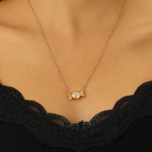 Cute Candy Heart Pendant Necklace Gold Color Zircon Inlaid C