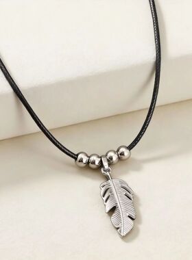 Handmade Wax Cord Necklace, Stainless Steel Silver Color Lea