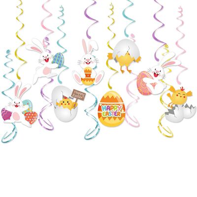 Happy Easer Hanging Swirl Decoraion Rabbi Carro Egg Bunny Cu
