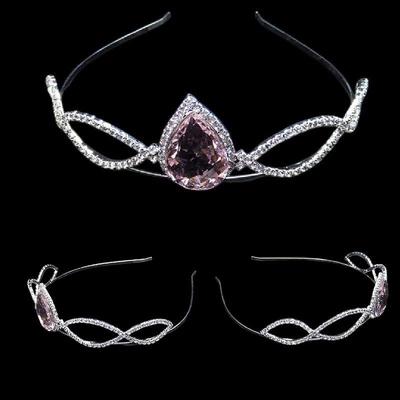 New Pink Glass Teardrop Crown Bride Wedding Headdress Crysta