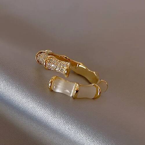 Opals Bamboo Shape Gold Colour Adjustable Rings Korean Fashi