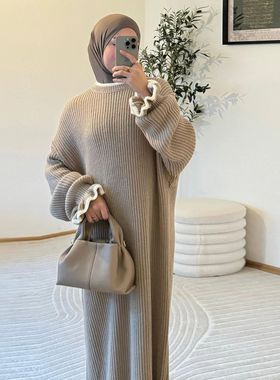 Dubai Middle East Autumn Winter Knitted Long Dress Modest  W