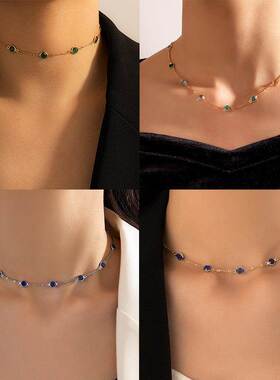 Tocona redny Green Rhinestone Chain Choker Necklace for Wome