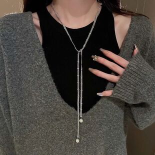Silver Color Long Chain Necklaces for Women Luxury Metal Imi