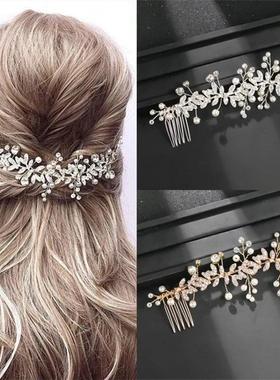 rend Hair Comb Bridal Tiaras Rhinestone Pearl Alloy Hairband