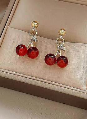 2023 New Temperament Women Red Cherry Earrings Suitable for