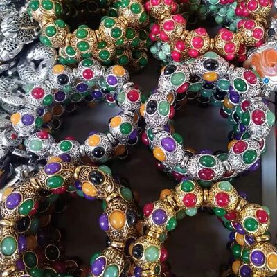 Factory  Ethnic Style an Silver Inlaid Seven-Color Gem Duoba