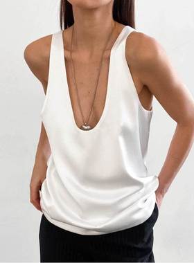 2025 new satin U-neck sleeveless T-shirt street style vest