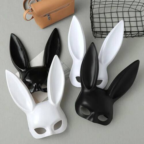 Half Face Rabbit Mask Black White Halloween Mask Christmas B