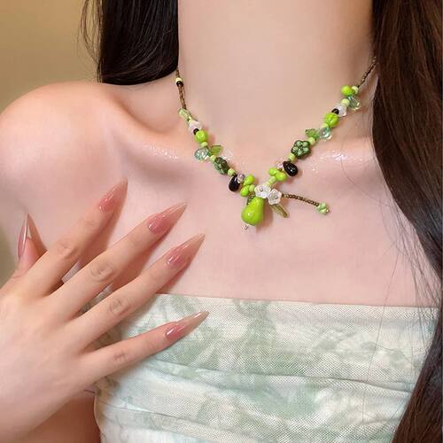New Cute Green Pendant Necklaces Women Beaded Fruit Flower N