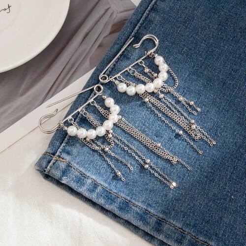 Sweet Pearl Metal Chain Tassel Pendant Pin Pants Foot Chain