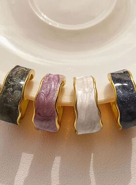 Vinage Wave Enamel Drip Glaze Rings For Women Korean Handmad