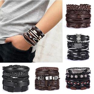 multicamadas couro vint homens pulseiras para Braceletes