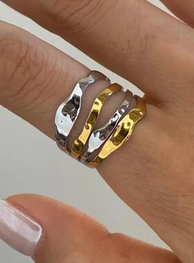 Sainless Seel Hollow Irregular Line Rings for Women Men Punk