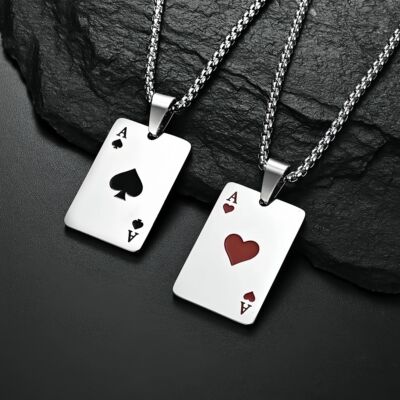 Stainless Steel Vintage Ace of Spades&Hearts Necklace For Me