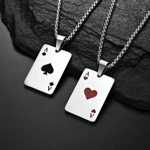 Stainless Steel Vintage Ace of Spades&Hearts Necklace For Me