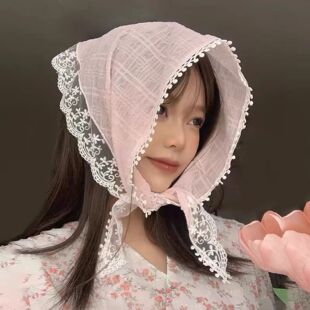 1PC Summer Pink Lace Headscarf, Floral Kerchief Bandana, Sw