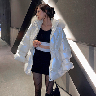 禾可可小个子大毛领羽绒棉服女年冬免洗亮面棉衣棉袄短款外套