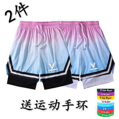 青少年篮球速干渐变假两件短裤子