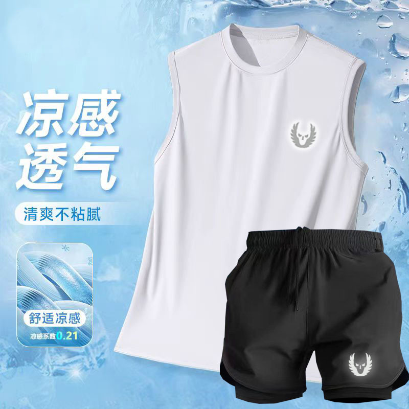 俄勒冈运动套装夏季男速干背心假两件短裤篮球运动跑步健身训练服