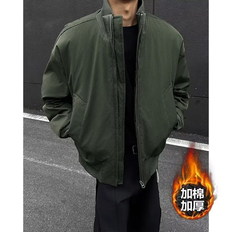 美式bomber飞行员夹克外套男款秋冬装加厚棉服廓形立领夹棉棒球服