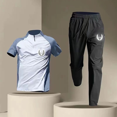 俄勒冈反光半拉链短袖长裤子套装