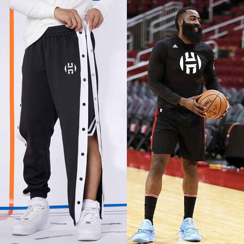 篮网队秒脱出场训练排扣裤哈登杜兰特欧文篮球全开扣运动长裤秋季