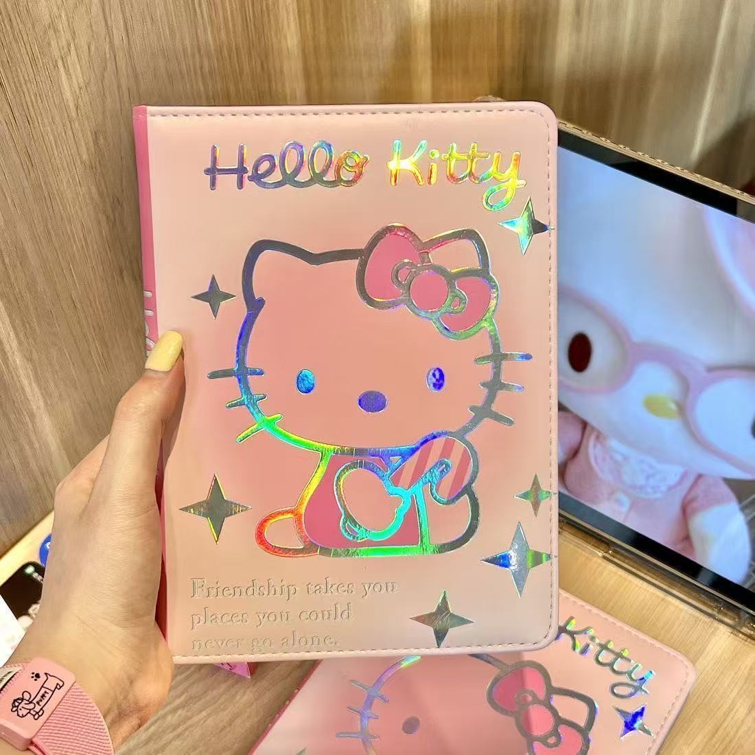hellokitty皮质笔记本A5可爱粉色手账本高颜值本子彩色内页猫咪本