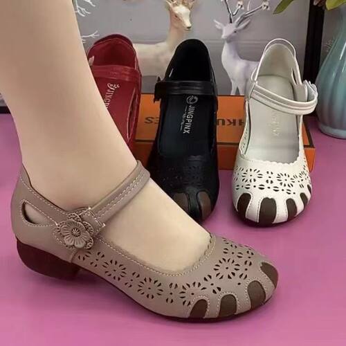透气夏季女士凉鞋牛筋软底高跟鞋