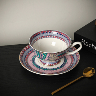 轻奢孔雀纹骨瓷下午茶咖啡杯 瓦西里欧式 爱莉卡贝叶Erica Beyer