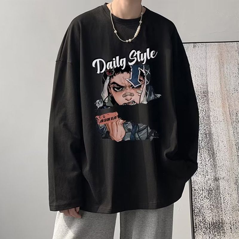 美式hiphop长袖t恤男春秋冬季ins上衣潮流百搭宽松高街印花打底衫