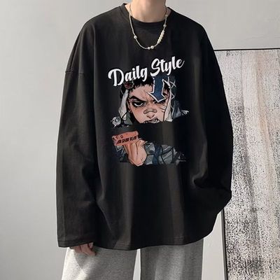 美式hiphop长袖t恤男春秋冬季ins上衣潮流百搭宽松高街印花打底衫