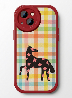 格纹黑马适用iPhone17promax手机壳16新款马年14小米1517华为华为pura80pro红色vivoiqoo12荣耀400oppoFindX7