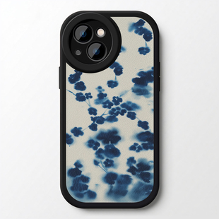 蓝墨水染枝适用于苹果17Promax全包小羊皮16pro华为mate70荣耀100复古风艺术小米15pro红米OPPOreno13vivos30